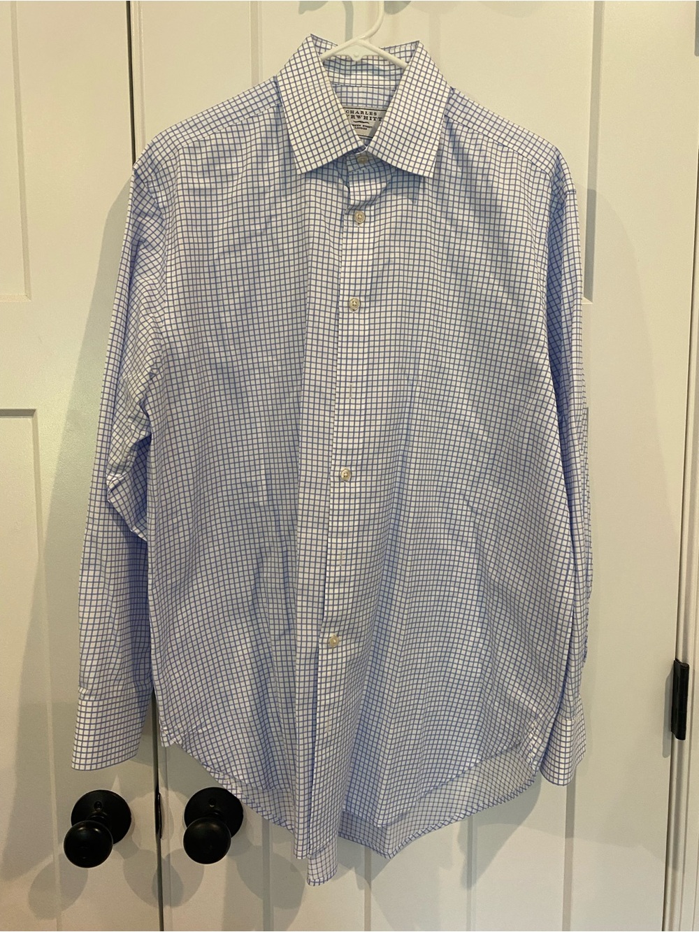 Charles Tyrwhitt Light Blue and White Windowpane Dress Shirt